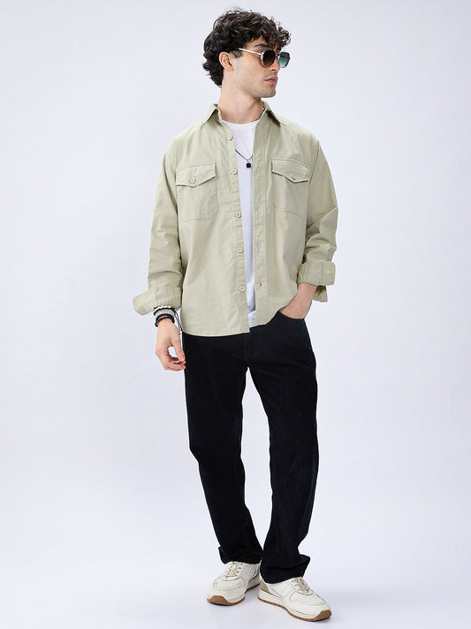 Super Soft Earthy Green Double Pocket Overshirt