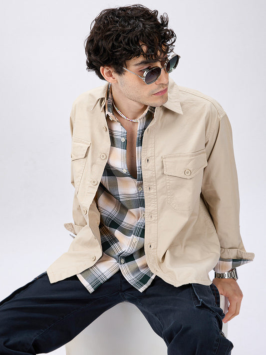 Super Soft Tan Beige Double Pocket Overshirt