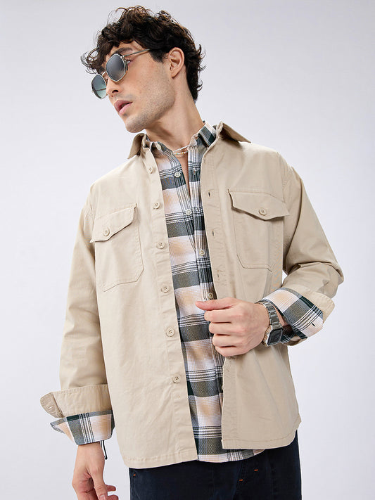 Super Soft Tan Beige Double Pocket Overshirt