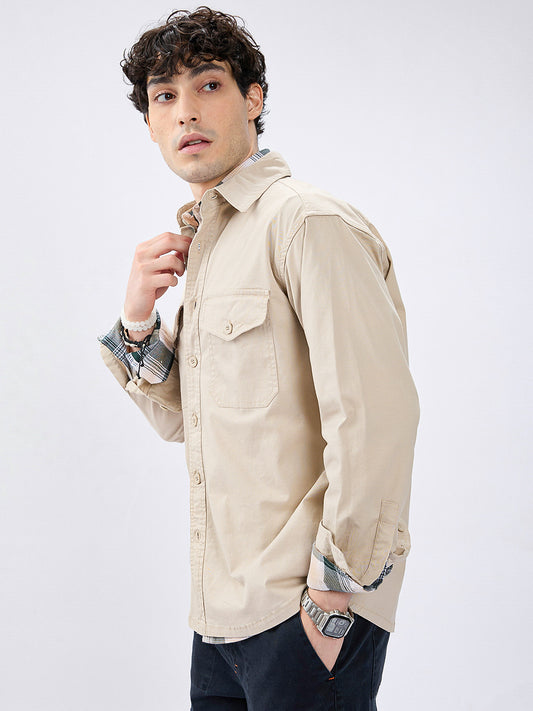 Super Soft Tan Beige Double Pocket Overshirt