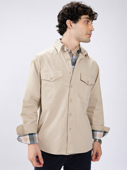 Super Soft Tan Beige Double Pocket Overshirt