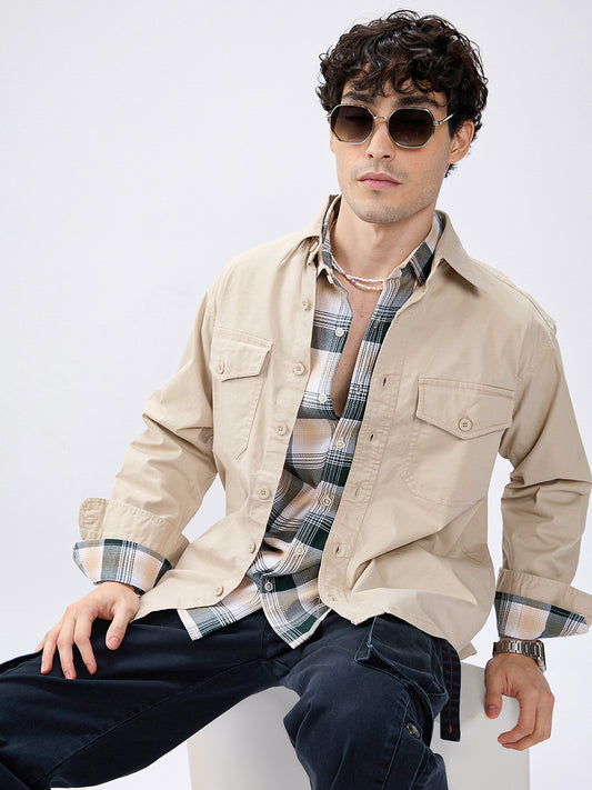 Super Soft Tan Beige Double Pocket Overshirt