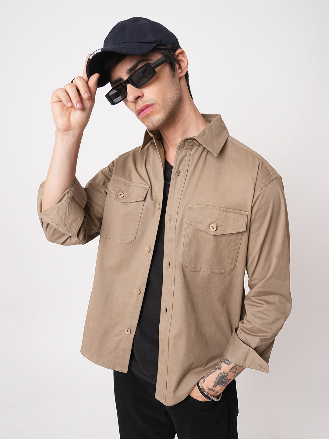 Super Soft Peanut Brown Double Pocket Overshirt
