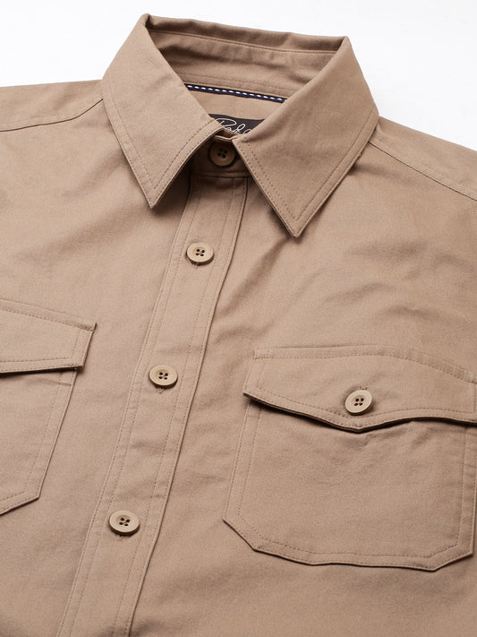 Super Soft Peanut Brown Double Pocket Overshirt