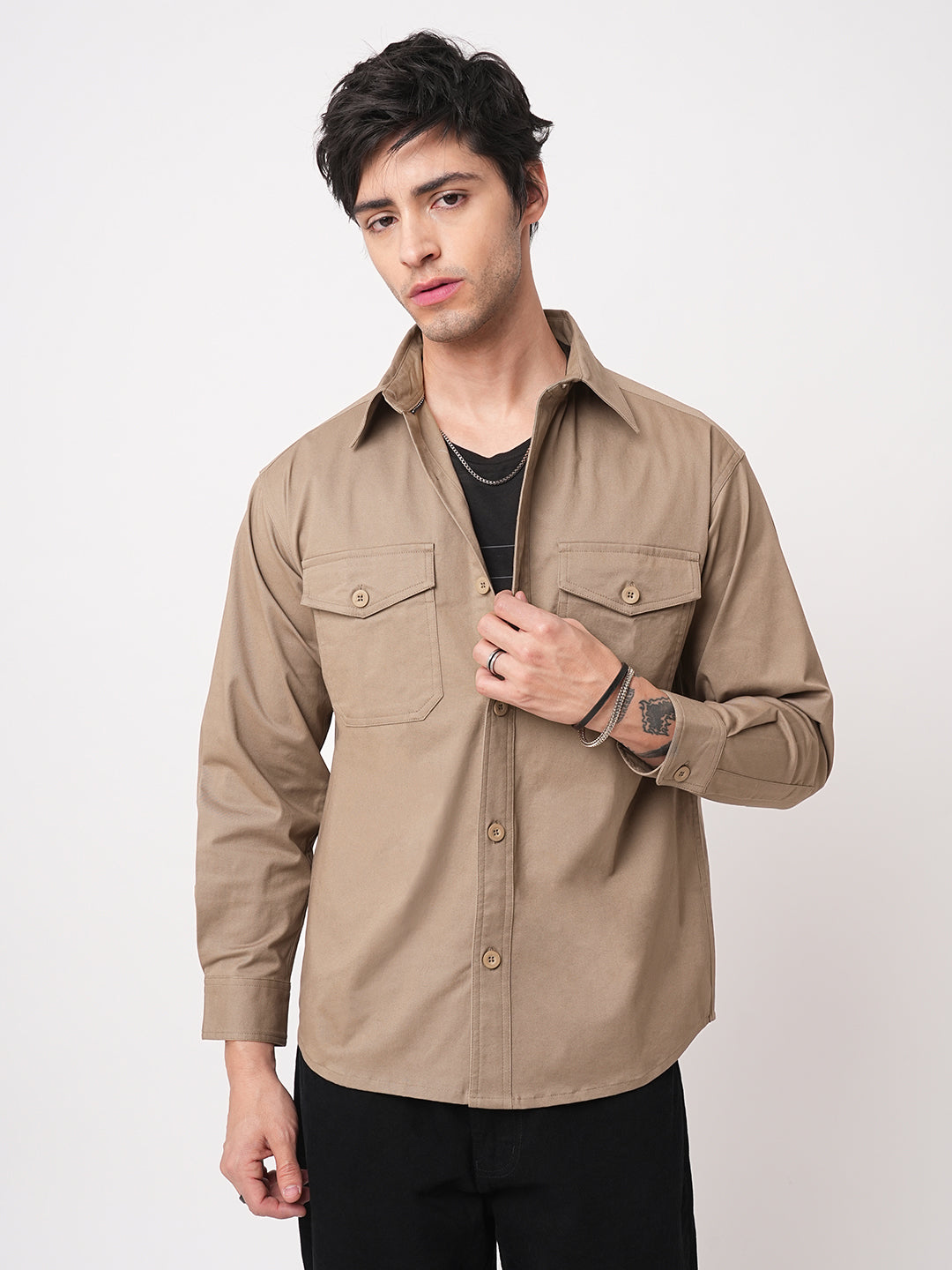 Super Soft Peanut Brown Double Pocket Overshirt