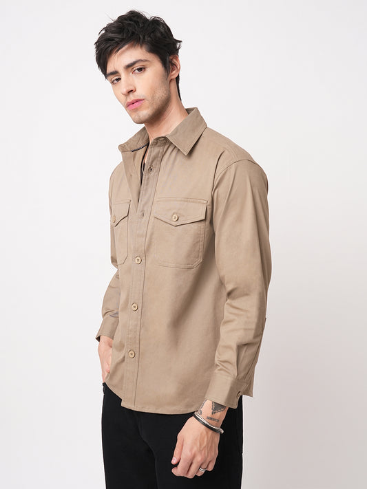 Super Soft Peanut Brown Double Pocket Overshirt