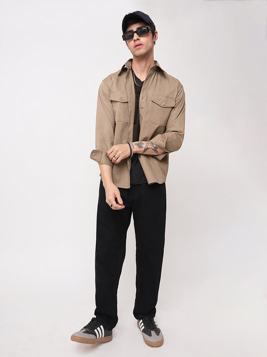 Super Soft Peanut Brown Double Pocket Overshirt