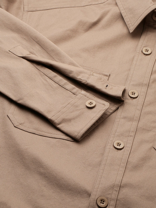 Super Soft Peanut Brown Double Pocket Overshirt