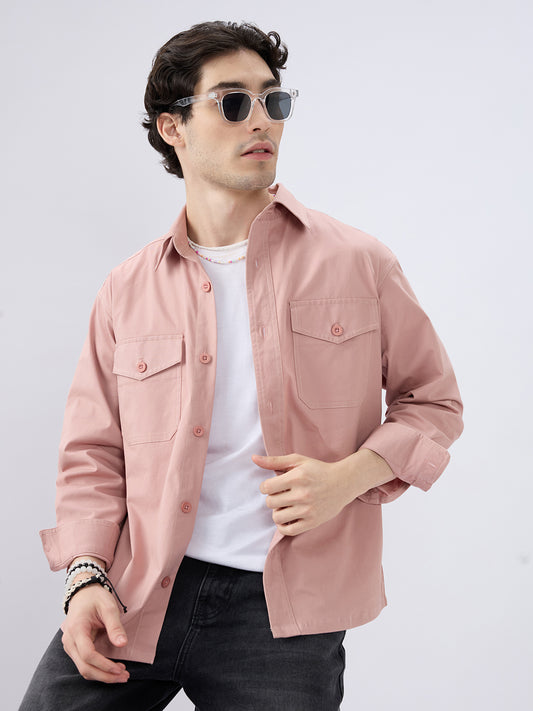 Super Soft Rose Pink Double Pocket Overshirt