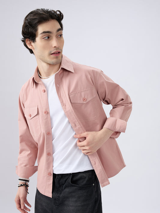 Super Soft Rose Pink Double Pocket Overshirt