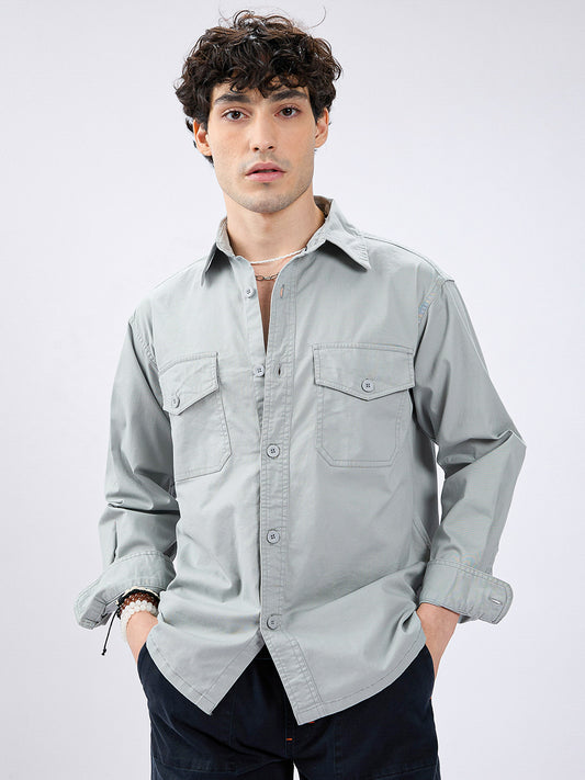 Super Soft Muted Mint Green Double Pocket Overshirt