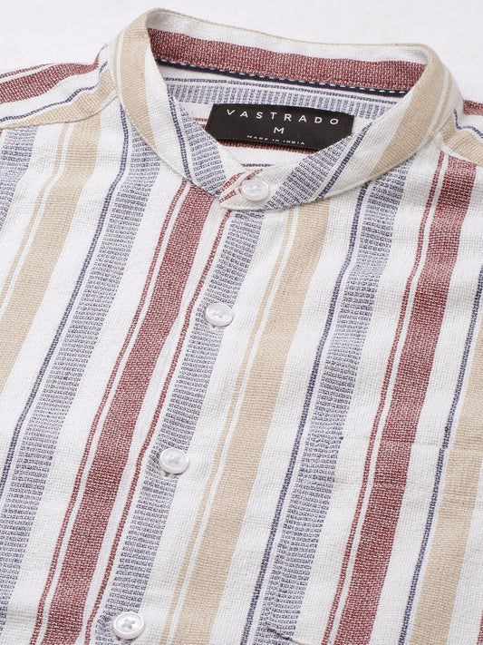 Multicolour Vertical Stripes Mandarin Shirt