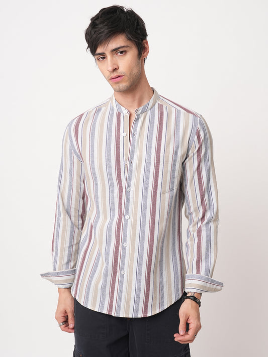 Multicolour Vertical Stripes Mandarin Shirt