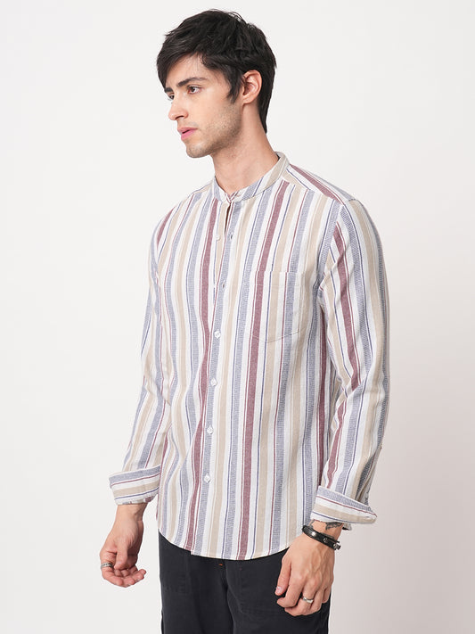 Multicolour Vertical Stripes Mandarin Shirt