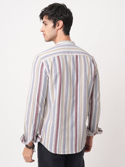 Multicolour Vertical Stripes Mandarin Shirt