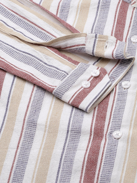 Multicolour Vertical Stripes Mandarin Shirt