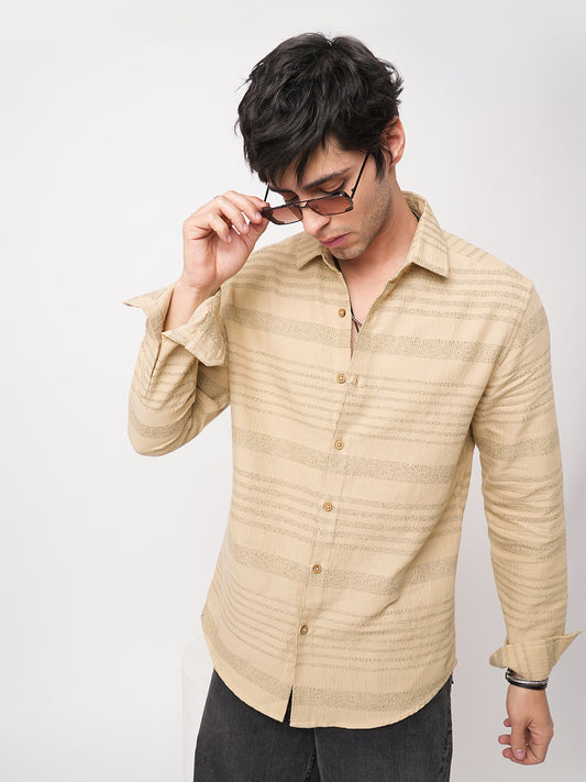 Debonair Tan Beige Herringbone Jacquard Shirt