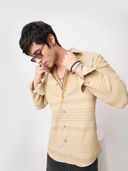 Debonair Tan Beige Herringbone Jacquard Shirt