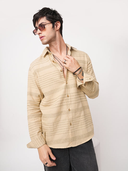 Debonair Tan Beige Herringbone Jacquard Shirt