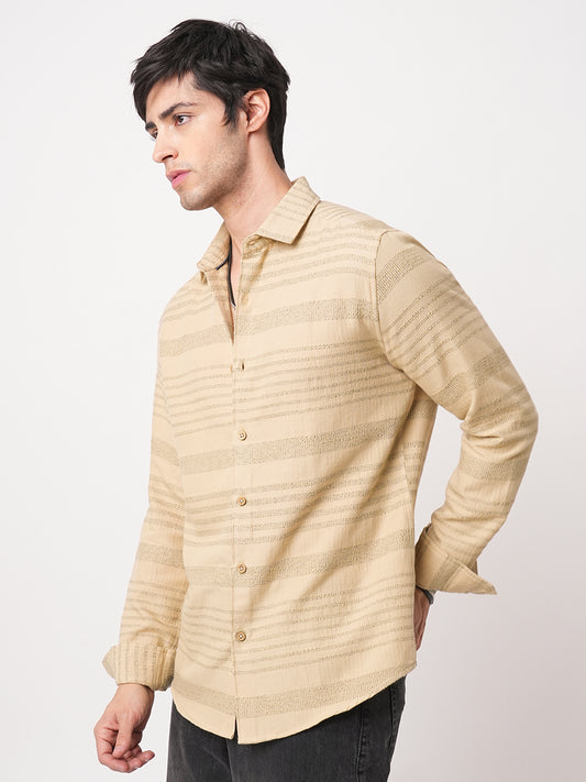 Debonair Tan Beige Herringbone Jacquard Shirt