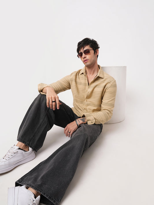 Debonair Tan Beige Herringbone Jacquard Shirt
