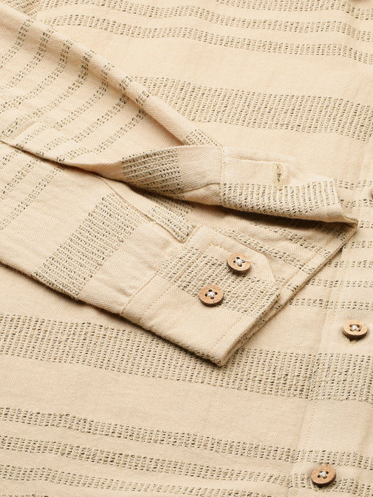 Debonair Tan Beige Herringbone Jacquard Shirt