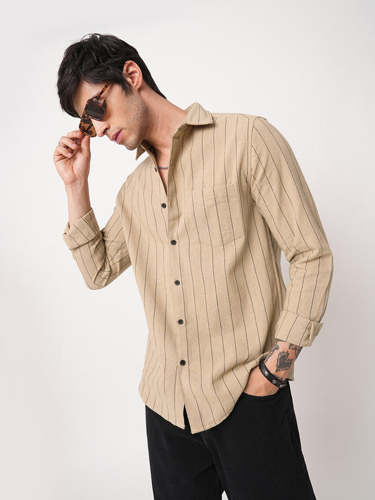 Burlap Tan Beige Pinstripe Shirt