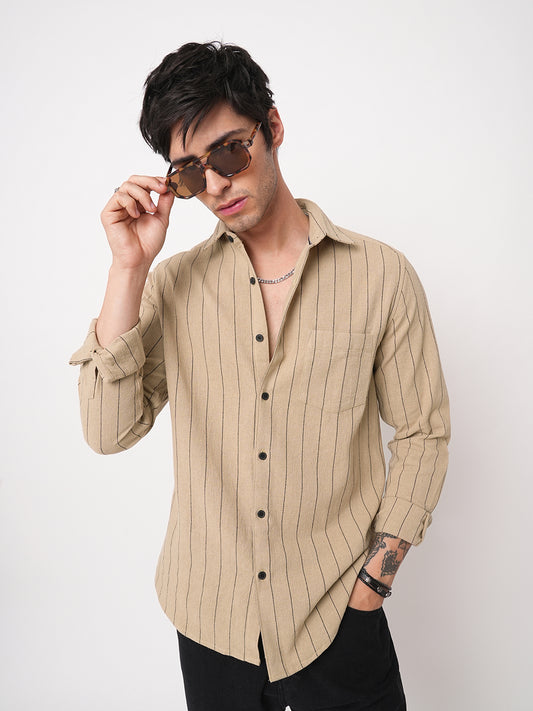 Burlap Tan Beige Pinstripe Shirt