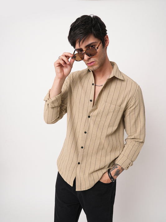 Burlap Tan Beige Pinstripe Shirt