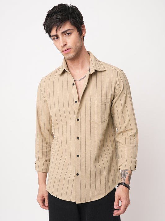 Burlap Tan Beige Pinstripe Shirt