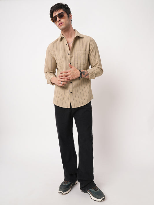 Burlap Tan Beige Pinstripe Shirt