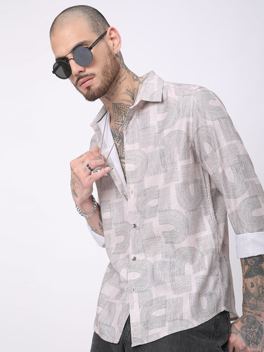 Beige & Olive Abstract Printed Shirt