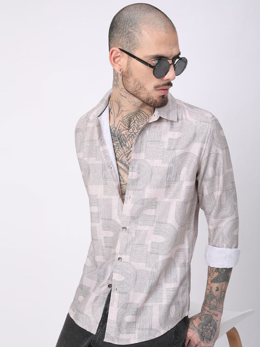 Beige & Olive Abstract Printed Shirt
