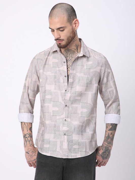 Beige & Olive Abstract Printed Shirt