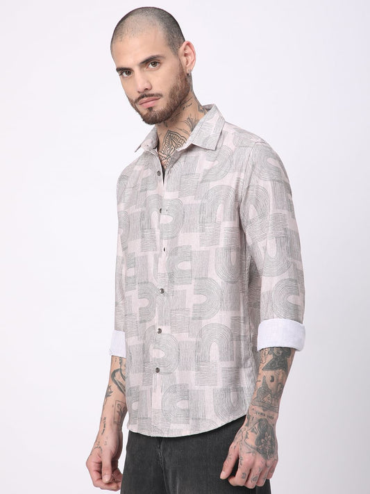 Beige & Olive Abstract Printed Shirt
