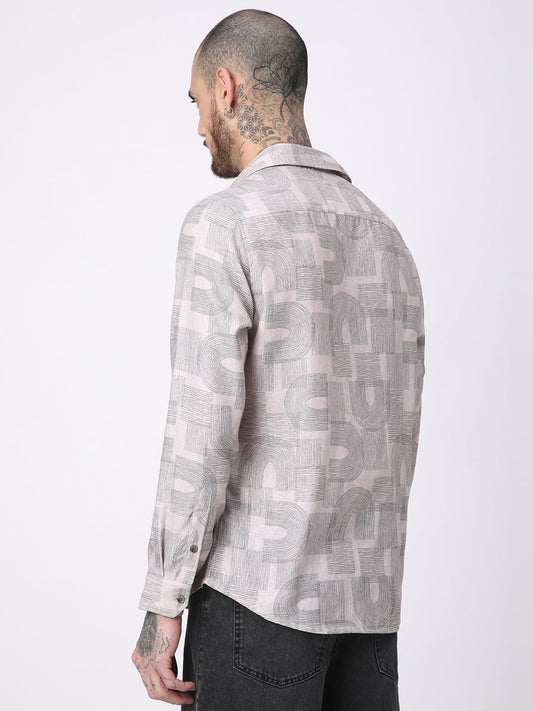 Beige & Olive Abstract Printed Shirt