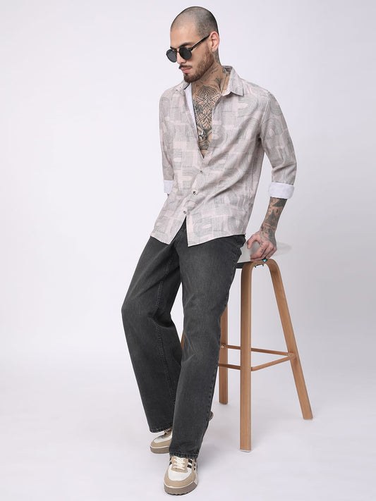 Beige & Olive Abstract Printed Shirt
