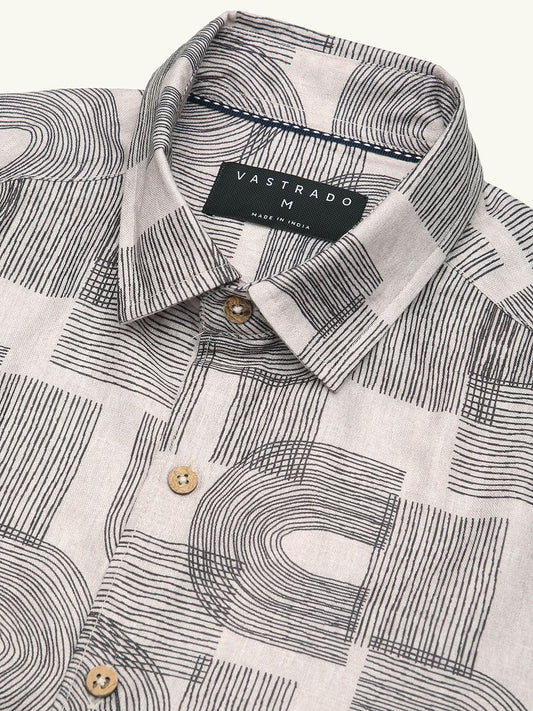 Beige & Navy Abstract Printed Shirt