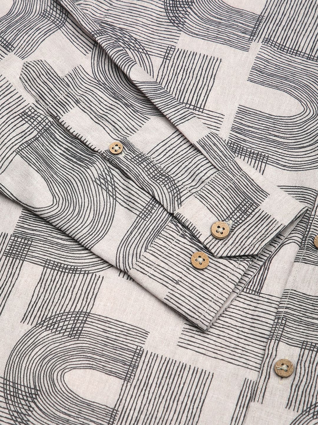 Beige & Navy Abstract Printed Shirt