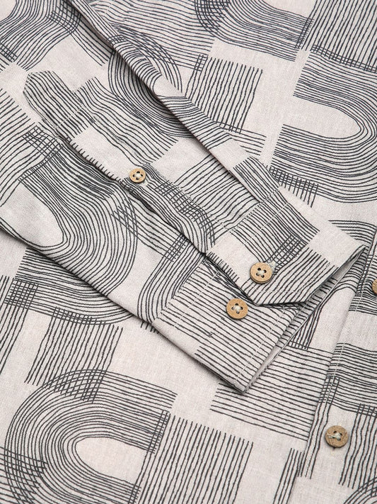 Beige & Navy Abstract Printed Shirt