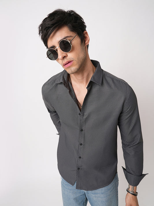 Refined Charcoal Grey Embossed Shirt