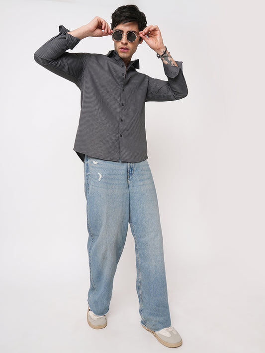 Refined Charcoal Grey Embossed Shirt