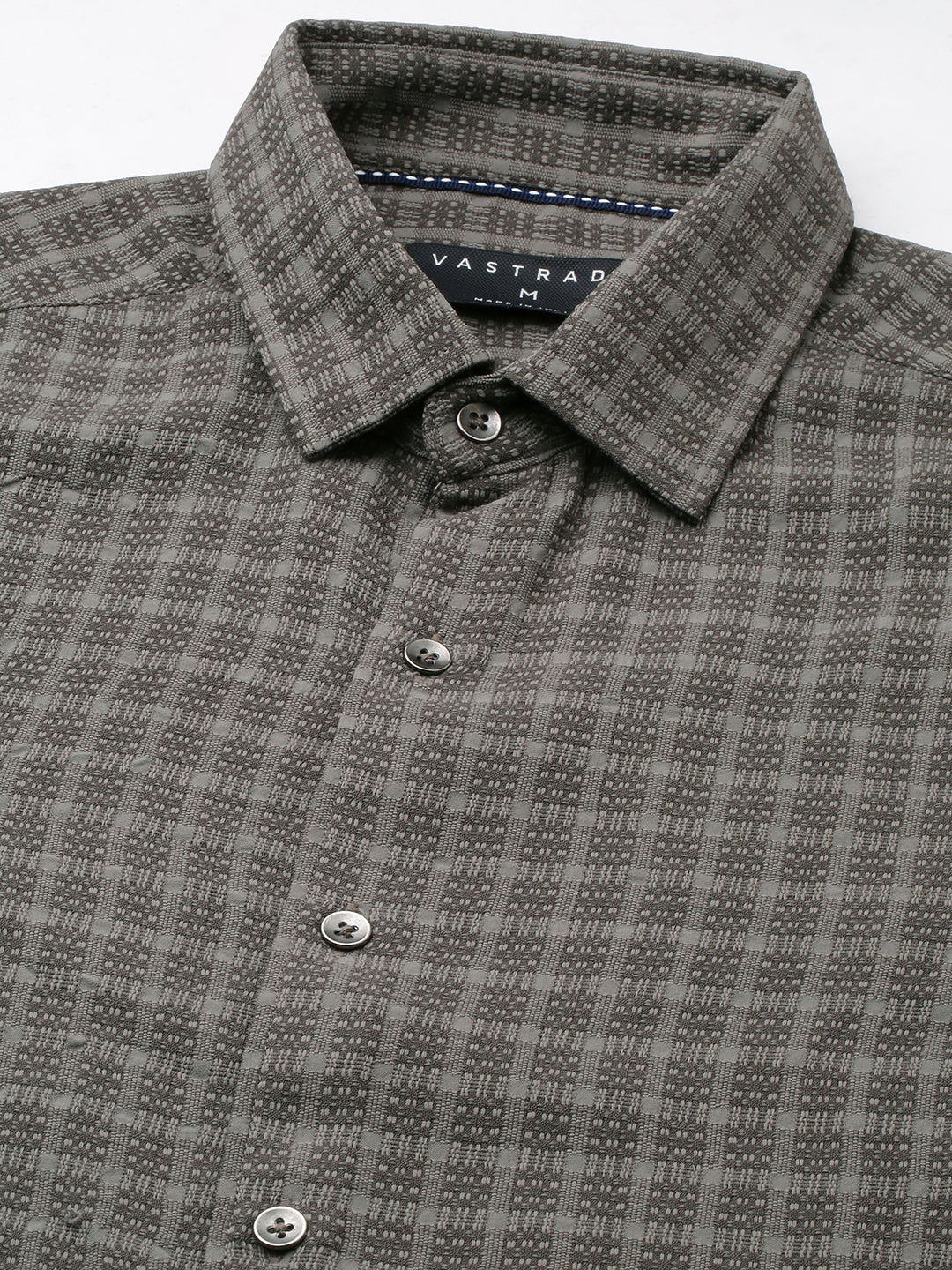 Refined Smoke Grey Textured Striped Shirt