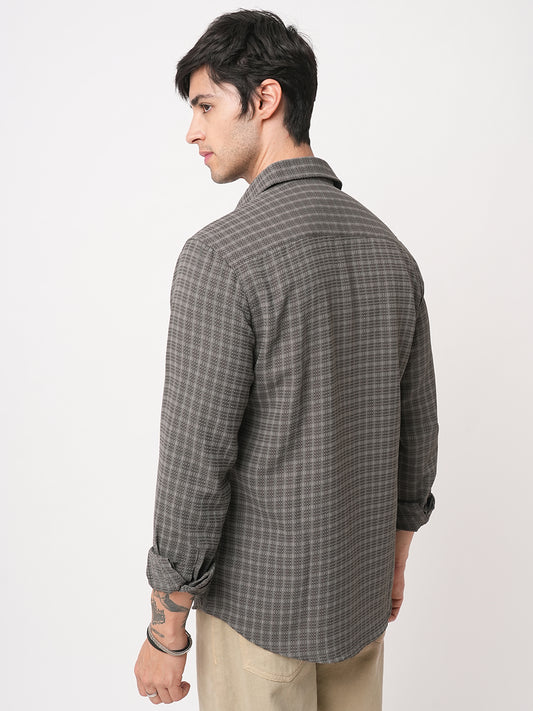 Refined Smoke Grey Textured Striped Shirt
