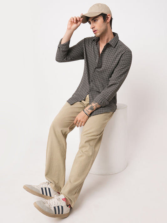 Refined Smoke Grey Textured Striped Shirt
