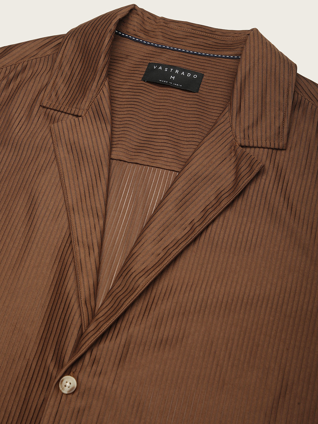 Walnut Brown Ribbed Oversized Notched Lapel Collar Shirt