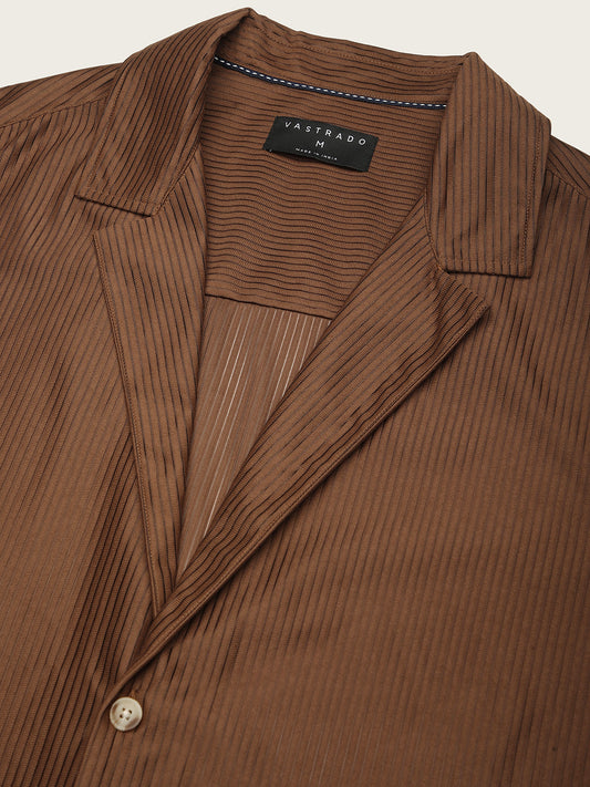 Walnut Brown Ribbed Oversized Notched Lapel Collar Shirt