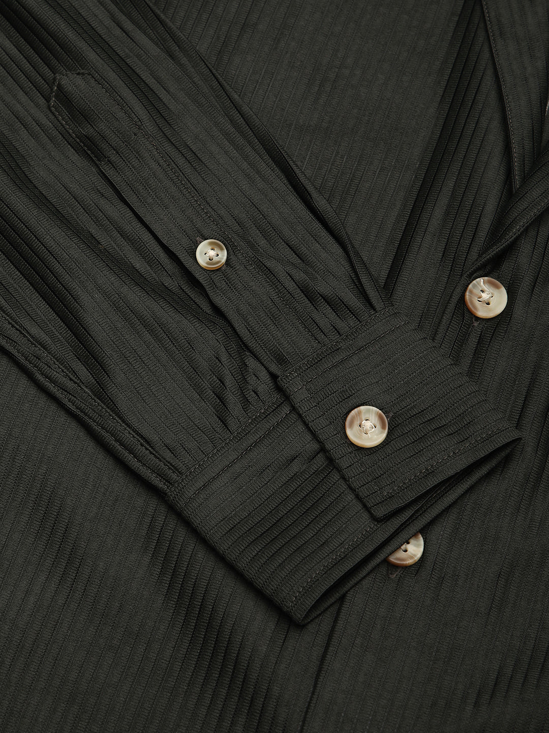 Pine Green Ribbed Oversized Notched Lapel Collar Shirt