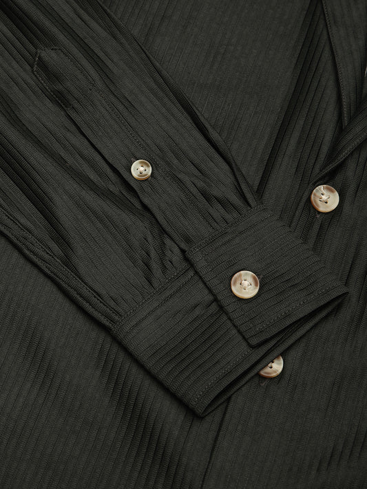 Pine Green Ribbed Oversized Notched Lapel Collar Shirt