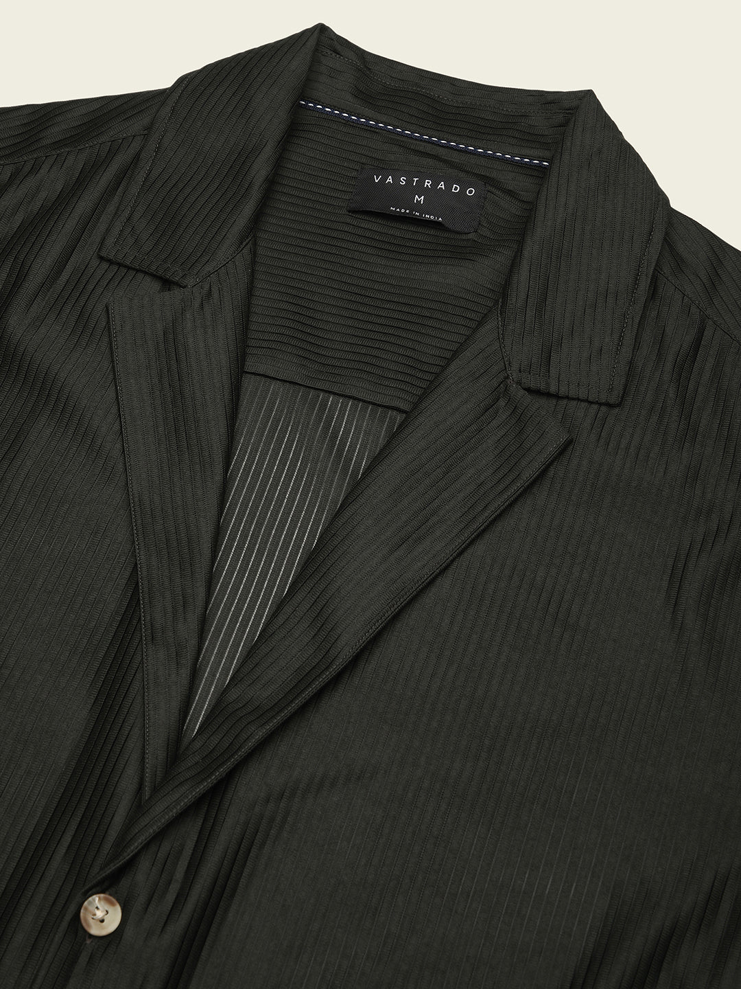 Pine Green Ribbed Oversized Notched Lapel Collar Shirt